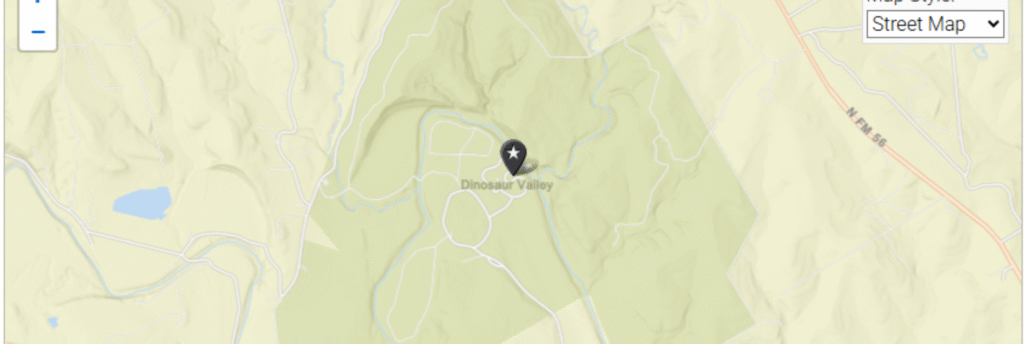 Map: Eastland to Dinosaur Valley State Park