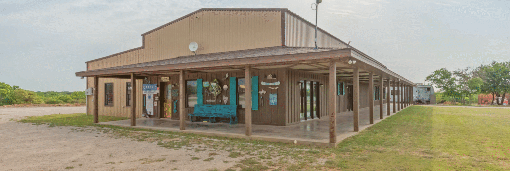 Barndominium Airbnb Texas exterior at Inez Spring