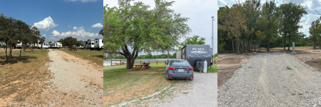 Comparison chart showing three types of RV sites at Inez Spring with rates and features