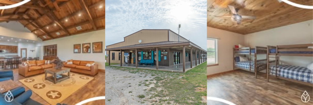 "Exterior of barndominium rental at Inez Spring RV Park sleeping 11 guests in Eastland Texas"