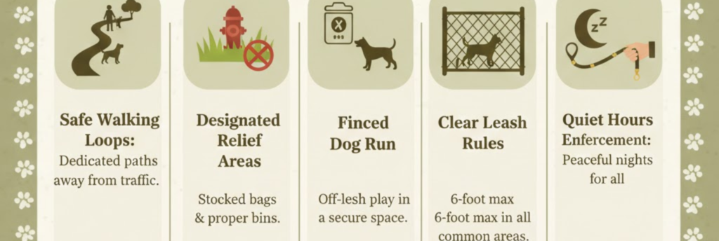 "Essential features of pet friendly RV parks on I-20 Texas: walking loops, dog runs, clear leash rules"