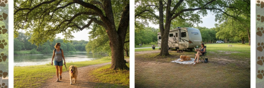 "Inez Spring RV Park Eastland Texas: perfect pet friendly I-20 stop with river trails and 24 acres for dog walking"