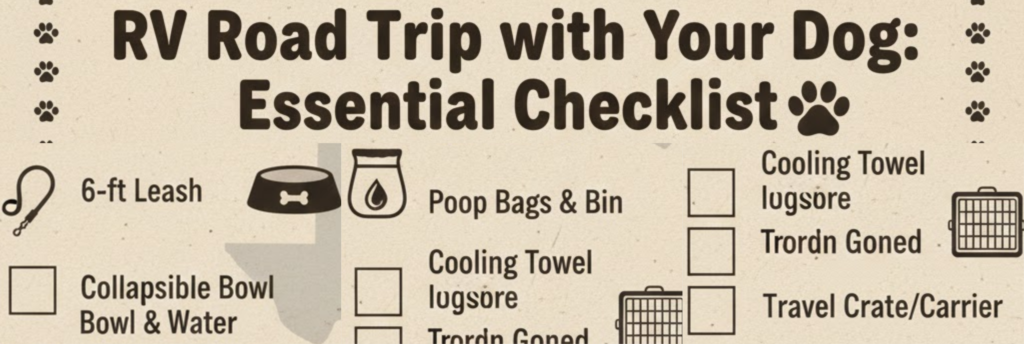 "Pet travel checklist for I-20 Texas RV trips: essential gear and health items for dog-friendly camping"