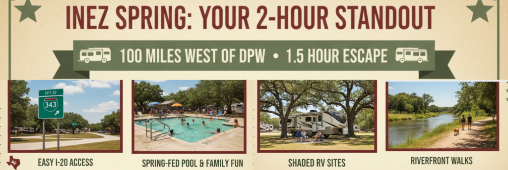 "Inez Spring RV Park Eastland: perfect 2-hour weekend RV camping near Dallas with pool and river access"