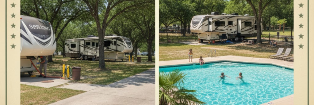 "Inez Spring RV Park: easy RV dump station with full hookups, pool, and river access right off I-20 Exit 343"