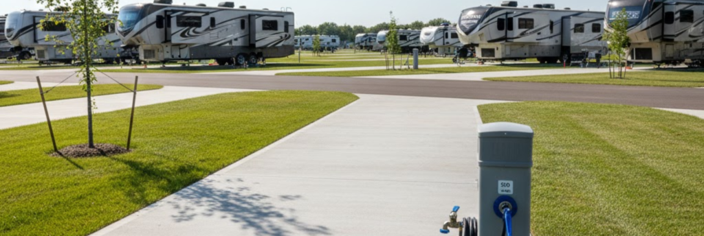 "A full-hookup RV site with 50-amp service, essential for long-term RV parks in Abilene."