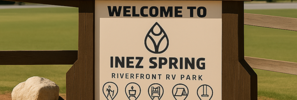 "The entrance to Inez Spring Riverfront RV Park, located off I-20 Exit 343 in Eastland, Texas."