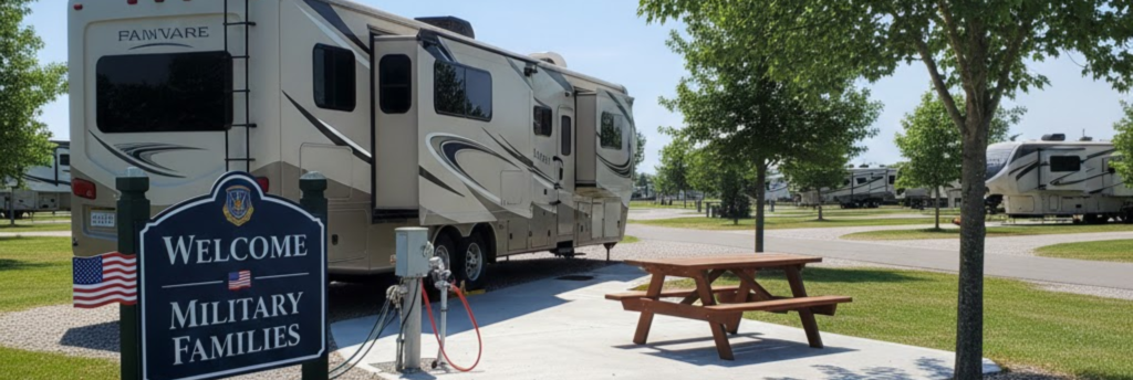 A clean, full-hookup RV site at the Dyess AFB Famcamp, the first and most affordable option for eligible military families.