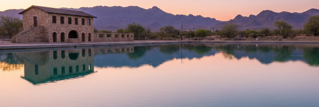 Massive San Solomon Springs pool at Balmorhea State Park, largest spring-fed pool in Texas